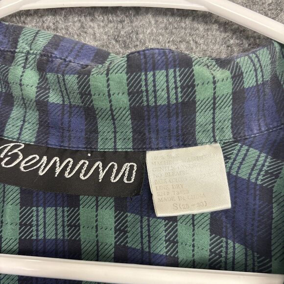 Bernino Silk Shirt Mens Size S Blue Green Plaid Button Up Causal Short Sleeve - Picture 3 of 7